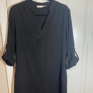 Black Henley Tunic dress with roll sleeves